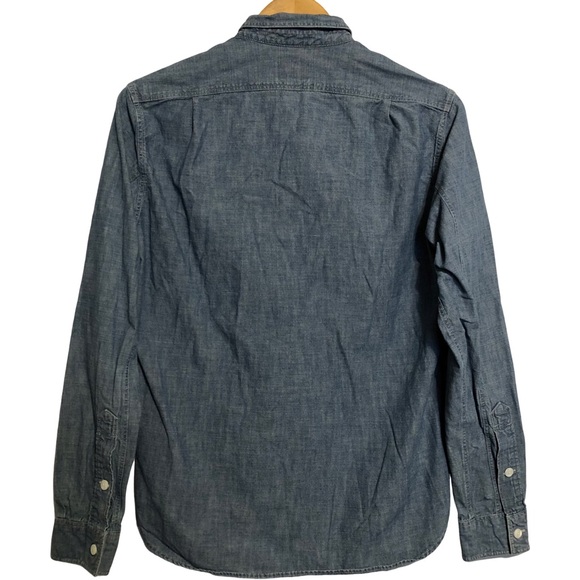 J Crew Shirt Mens Small Blue Chambray Denim Slim Fit Chin Strap Preppy - Picture 2 of 10